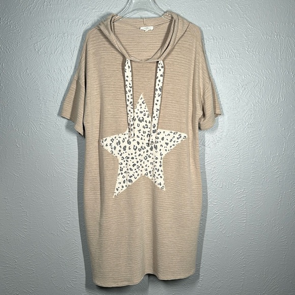 Hopely Dresses & Skirts - Hopely Light Brown Sand Short Sleeve Hooded Athleisure Dress Women's Siz…